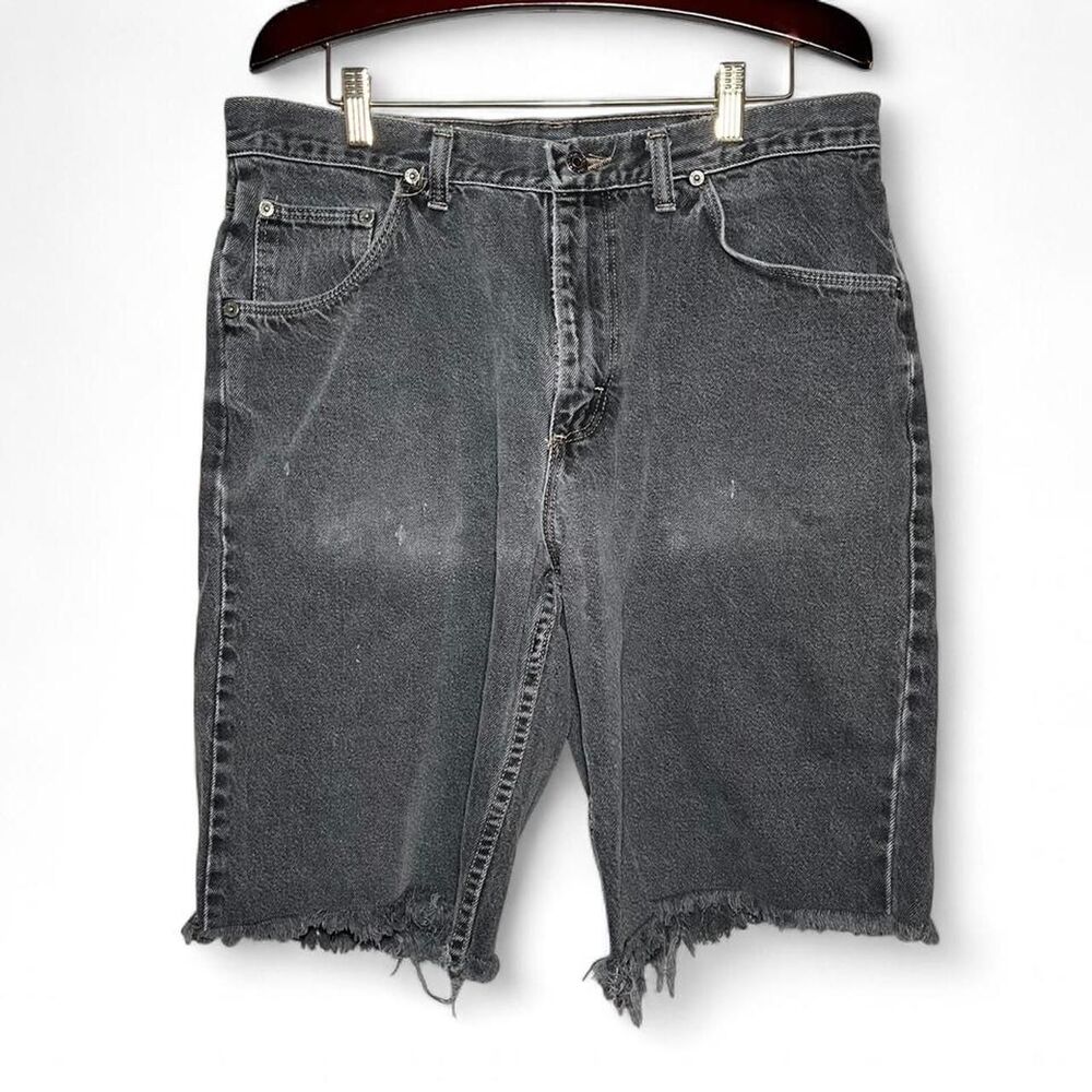 Vintage Y2K 00s Brittania Grey Cutoff Grunge Thrashed Denim Shorts Size 34